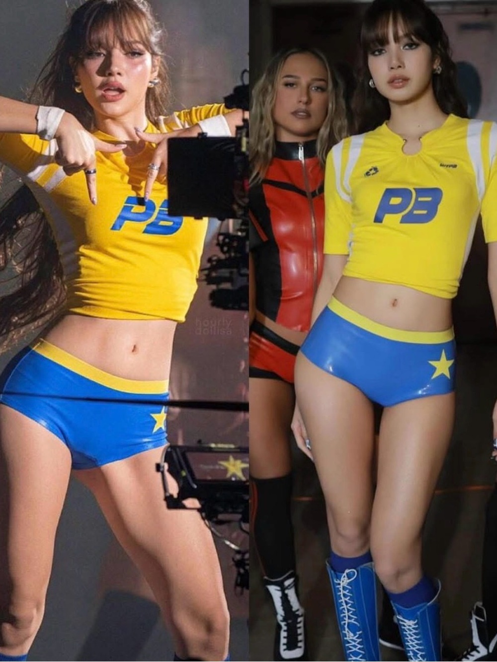 Yellow & Blue P3 Logo Crop Top and High-Waist Shorts Set brand new small